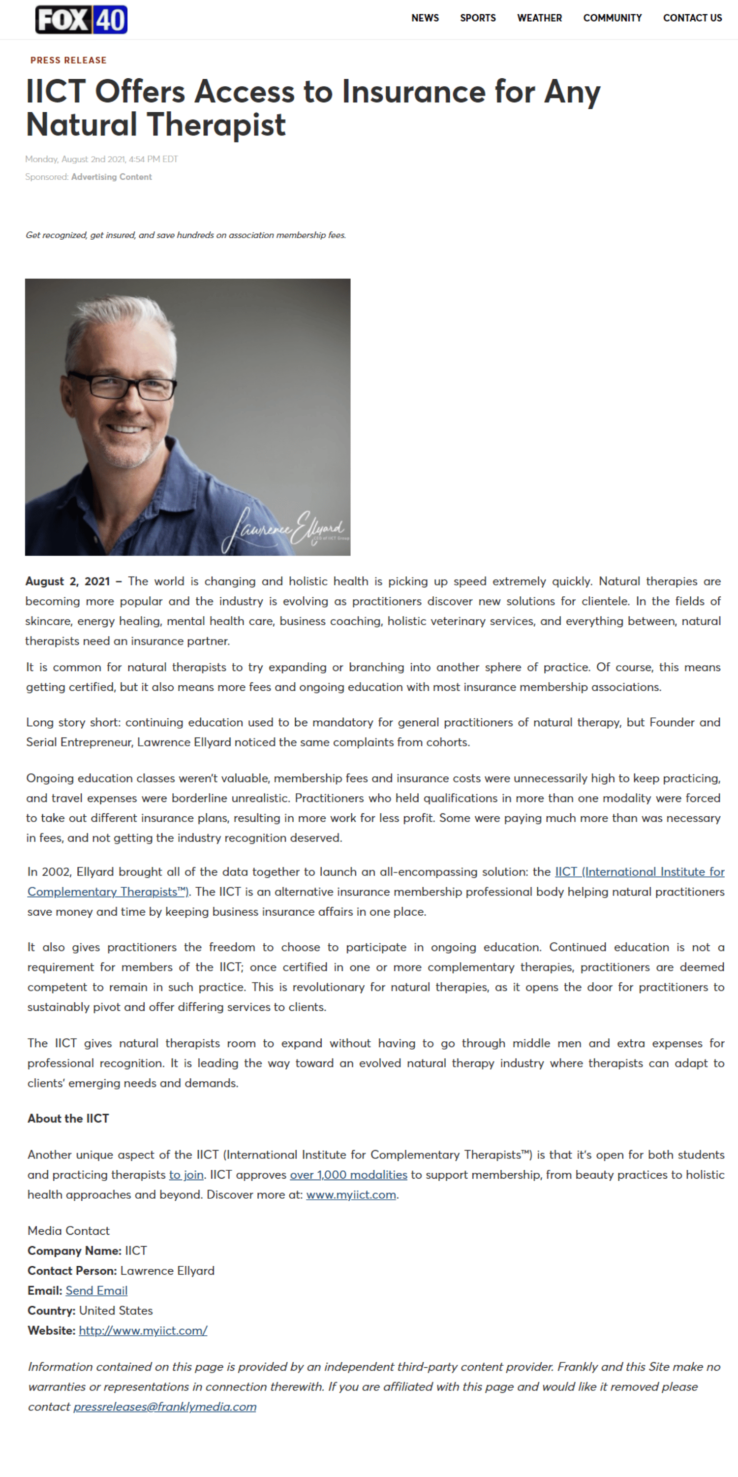 Lawrence Ellyard Media Articles